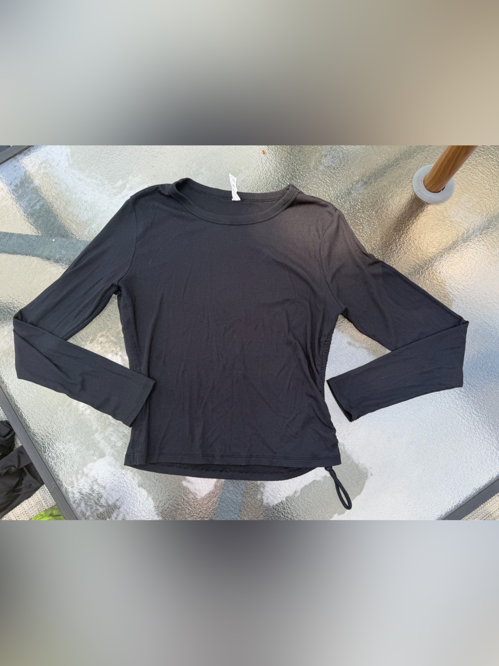 all in motion Black Long-Sleeve Crewneck Top with Side Drawcord
